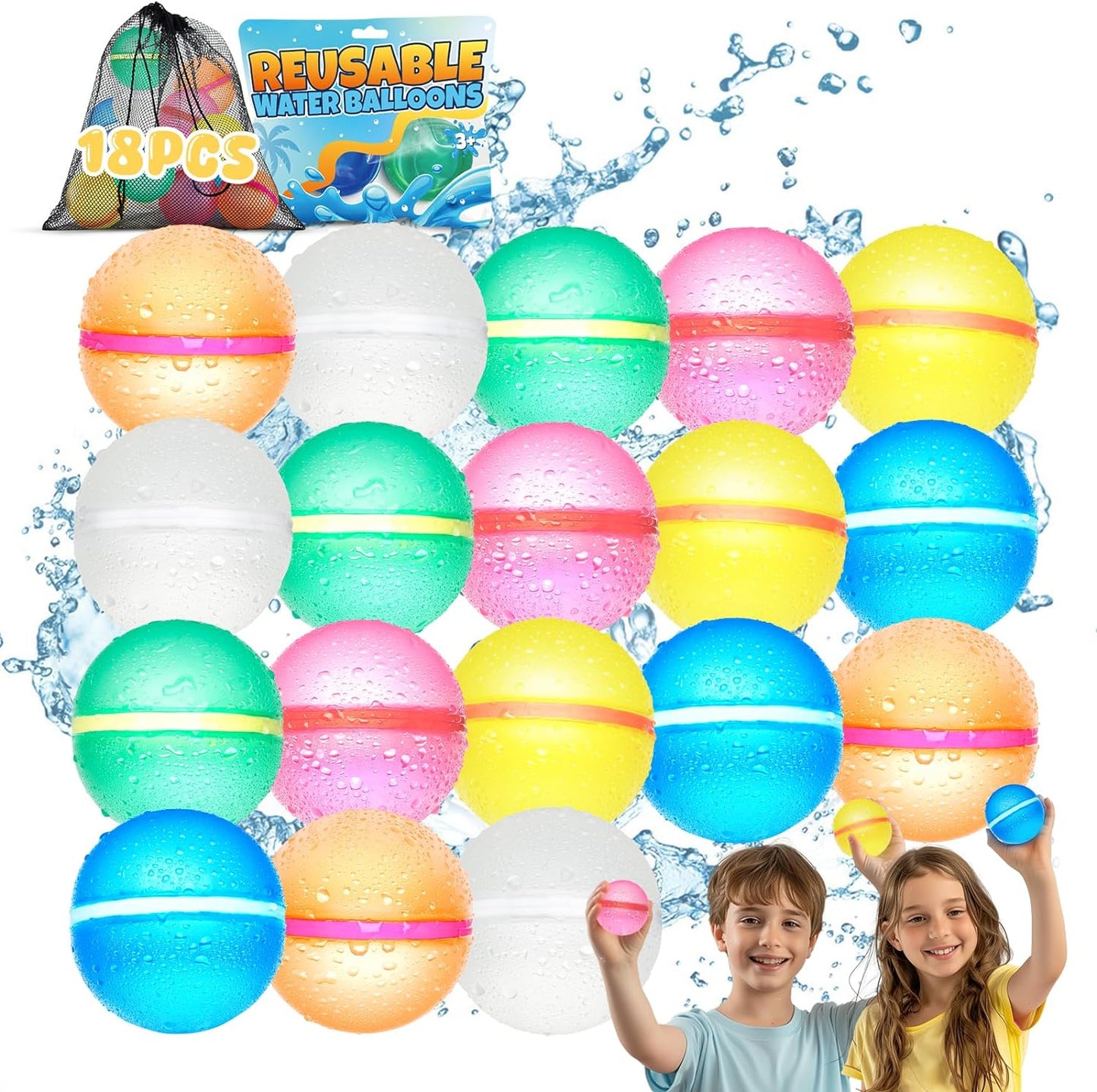 Reusable Water Balloons for Kids - Summer Toys, Pool Beach Water Toys for Boys and Girls, Silicone Water Balloons Quick Fill Splash Balls Bomb Party Supplies Outdoor Idea with Mesh Bag (12 Pcs)