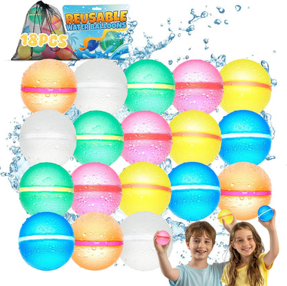 Reusable Water Balloons for Kids - Summer Toys, Pool Beach Water Toys for Boys and Girls, Silicone Water Balloons Quick Fill Splash Balls Bomb Party Supplies Outdoor Idea with Mesh Bag (12 Pcs)