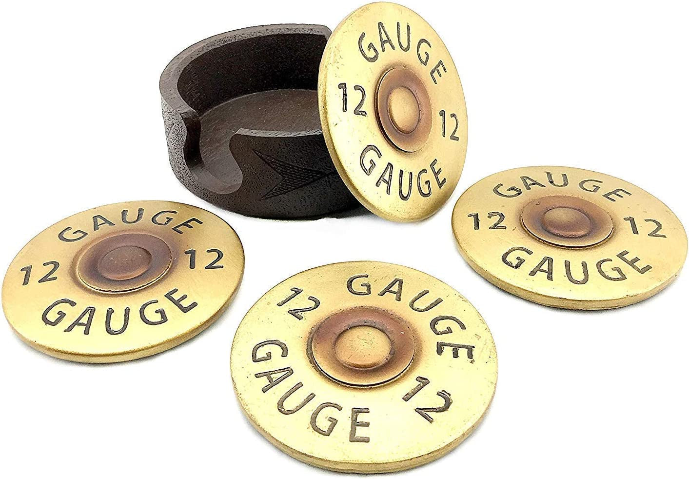 Shotgun Coasters 12 Gauge Shell Set 5 Pcs Holder Buckshot Gun Solid Strong Man Cave Bullet Bar Drink Hunting Cabin Lodge Dining Woodland Furniture Gifts Rustic Decor