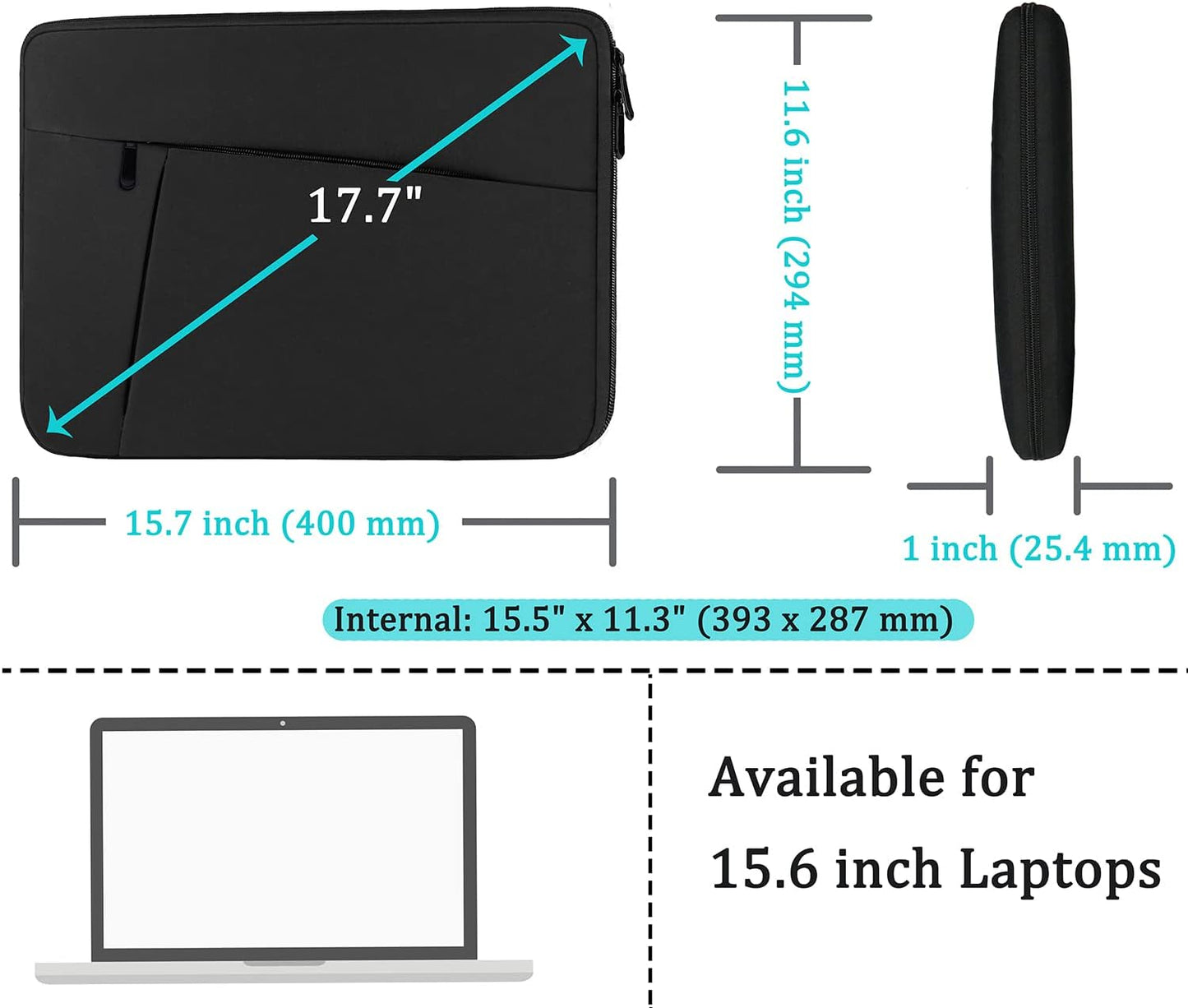 Laptop Case, 15.6 Inch Laptop Sleeve, Durable Shockproof Protective Computer Carrying Cover with Front Pocket, Briefcase Handbags Laptop Sleeve Bag for 15.6 Inch HP, Dell, Acer, Asus, Notebook, Blue