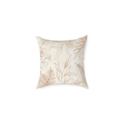 Botanical Neutral Square Pillow — Beige Watercolor Leaf Throw Cushion