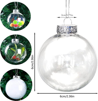 15 Pcs DIY Clear Fillable Christmas Ornaments, 2.36Inch Transparent Shatterproof Plastic Christmas Decorative Balls for Christmas, Halloween, Birthday, Wedding Decor, DIY Crafts Decorations (60 Mm)