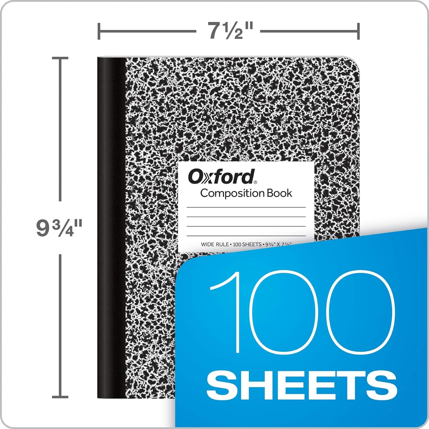 Composition Notebooks, Wide Ruled Paper, 9-3/4 X 7-1/2 Inches, 100 Sheets, Black, 6 Pack (63764)