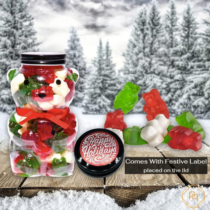 Gummy Bears Jar Candy Gift Ready Plastic Jar Stuffed With Sweet Gummies Candy 1 LB Gummie Candies In Bear Shaped Container With Stunning Red Bow Assorted Gummy Candy Candy Gift For All Occasions. (Holiday Themed) - Loomini