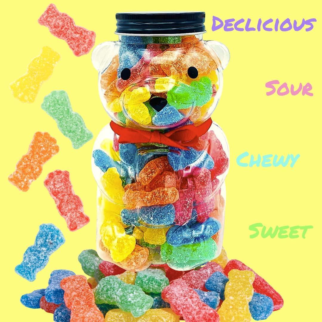 Luxury Gourmet Sweets Gummy Bears Jar Candy Gift Ready Plastic Jar Stuffed With Sour Gummies Candy 1 LB Gummie Candies In Bear Shaped Container With Stunning Red Bow Assorted Gummy Candy Candy Gift For All Occasions. (Sour Gummies) - Loomini