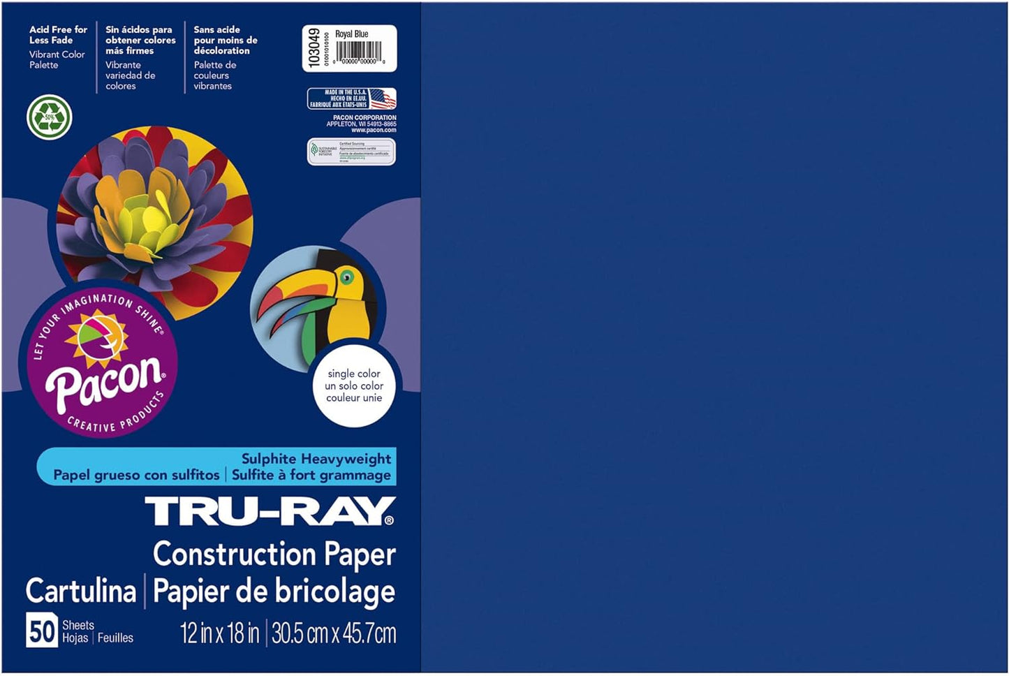 ® Construction Paper, 50% Recycled, 12" X 18", Royal Blue, Pack of 50