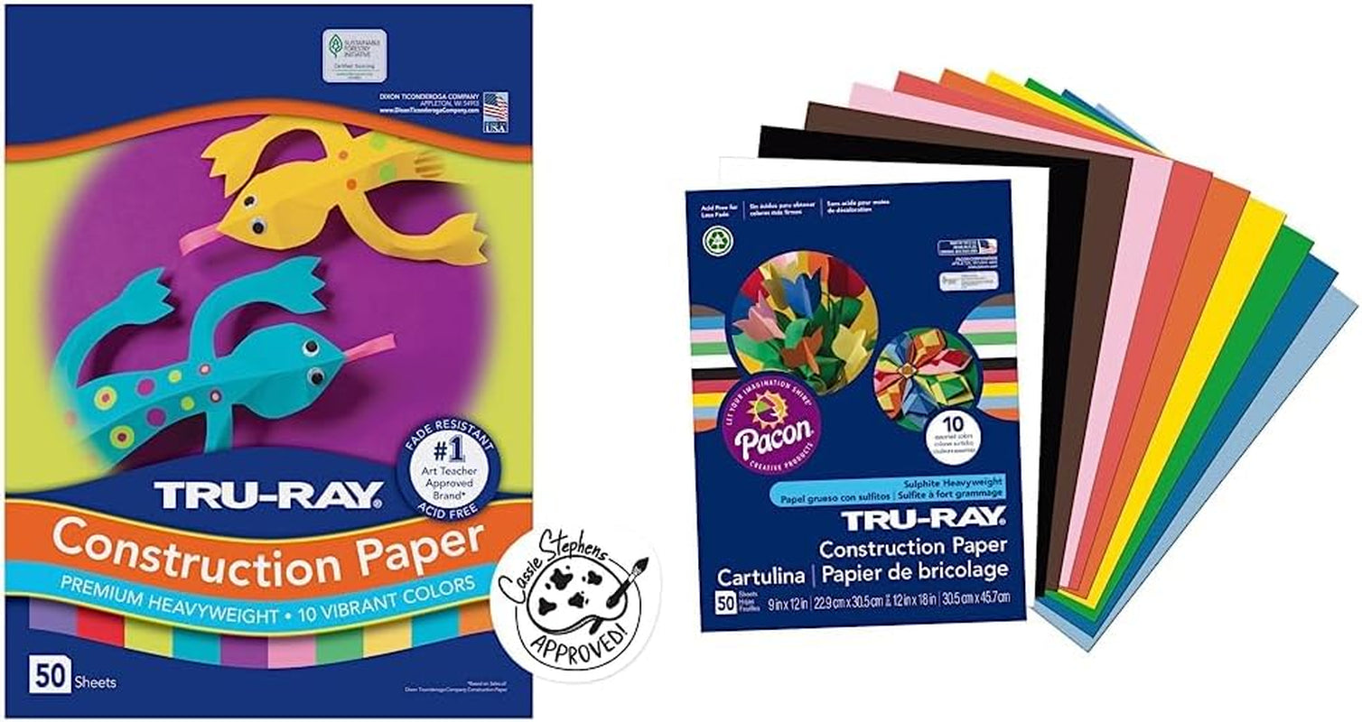 Construction Paper P103031, 10 Classic Colors, 9" X 12", 50 Sheets