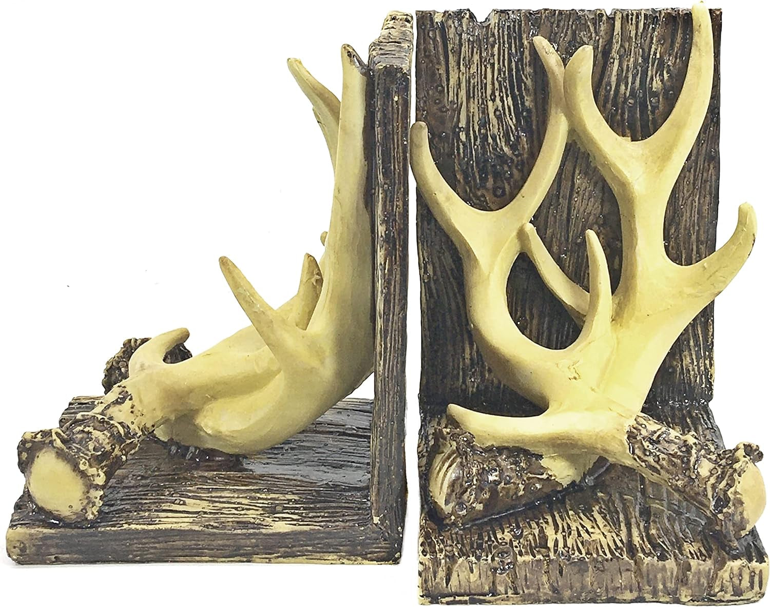 Decorative Bookends Deer Antler Unique Vintage Book Ends Shelves Stoppers Holder Heavy Duty Nonskid Rustic Mountain Cabin Lodge Farmhouse Home Office Decor 7 Inch