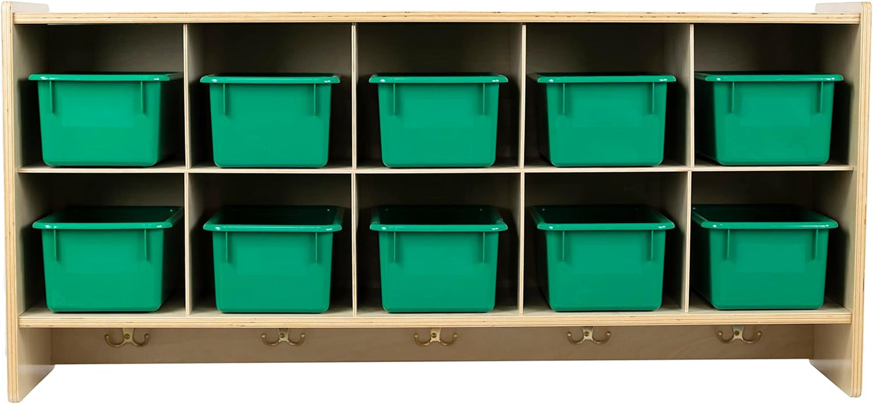 Cubby Storage Organizer Cubes, 10 Cubbies with Coat Hooks, Hanging Wall Cubby Shelf for Kids Toys, Daycare, Classroom, 47-Inch Width