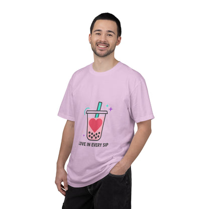 Boba Tea Heart Love Graphic | Garment-Dyed Unisex Tee, Soft Cotton | Valentine & Galentine Gift for Couples & Friends | Y2K Aesthetic