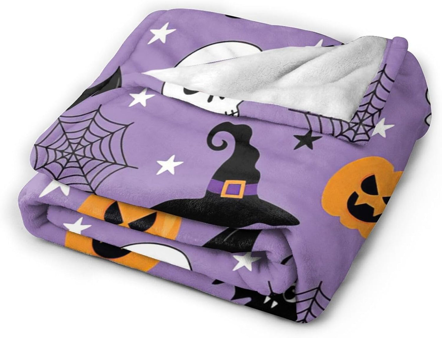 Halloween Blanket Decor Throw Blanket Warm Cozy Pumpkin Skull Spider Webs Witch'S Hat Black Bat Blanket Funny Purple Halloween Bedding Blanket for Boys Girls Kids Women Bed 60"X80"