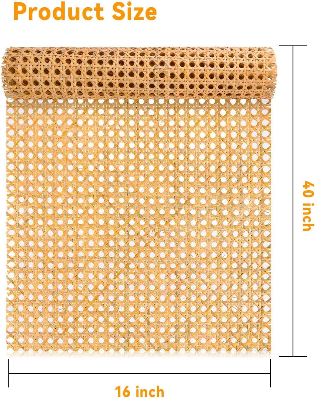 16-Inch Wide Natural Rattan Webbing 40-Inch Long (3.3 Ft.) Rattan Webbing Rolls for Furniture, Chairs, Cabinets, Ceilings, Beds Rattan Projects Basket Weaving Supplies Open Mesh Rattan