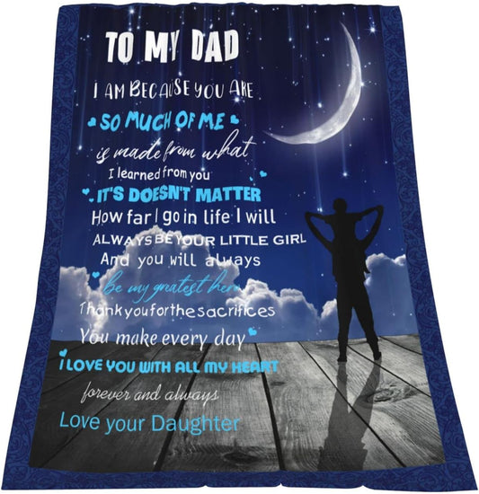 To My Dad Blanket from Daughter Flannel Throw Blanket Birthday Gifts Super Soft Warm Fuzzy Luxury Throw Blanket for Bed Sofa Couch 40X50 Inch, Blue