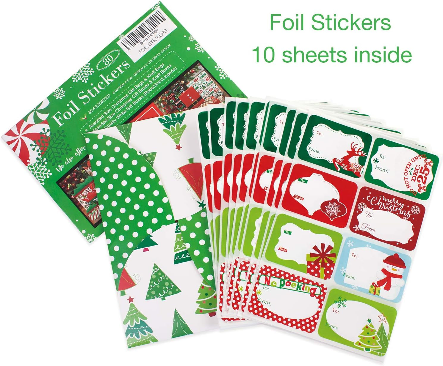 80-Count Foil Christmas Tags Sticker，8 Jumbo Designs - Xmas to from Christmas Sticker Name Tags Write on Labels - Holiday Present Labels