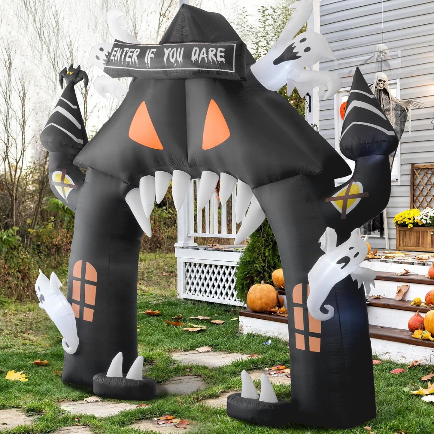 Amazingforless (4Ft-12Ft) Halloween LED Inflatable Decorations W/Blower Spooky Animated Blow up (Frankenstein, Dragon, Ghost, Pumpkin, Skeleton Dog,Tree,Clown, Archway)