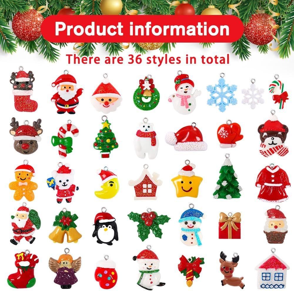 36Pcs Mini Christmas Ornaments Resin Set for Christmas Tree Decoration,Christmas Small Resin Miniature Figurines for Christmas Hanging Ornaments Decoration