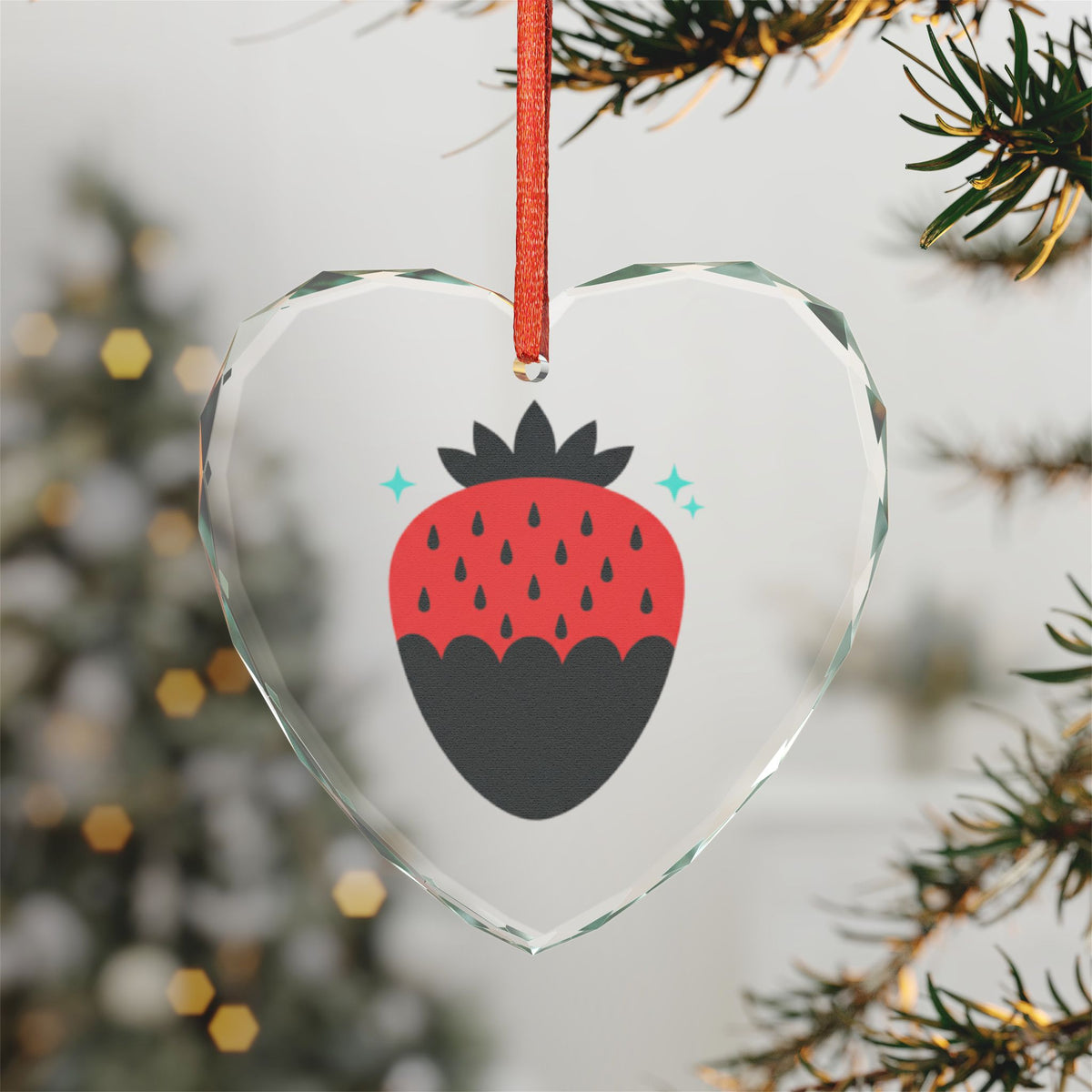 Chocolate-Dipped Strawberry Heart | Crystal Glass Ornament Décor | Valentine & Galentine Gift for Lover, BFF, Family | Y2K Cute