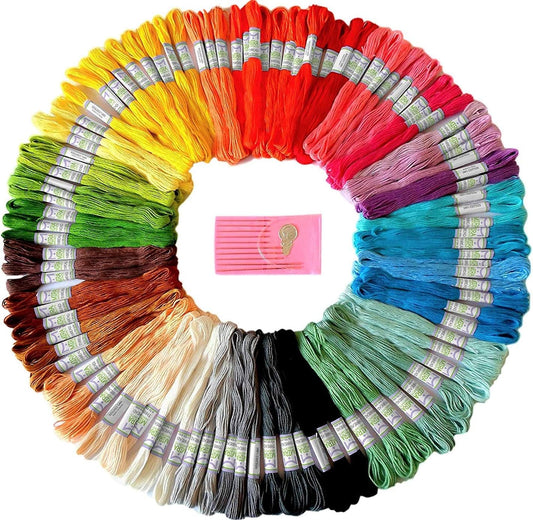 Premium Rainbow Color Embroidery Floss - Cross Stitch Threads - Friendship Bracelets Floss - Crafts Floss - 116 Pcs - 105 Skeins per Pack and Set of 10 Embroidery Needles and 1 Threader