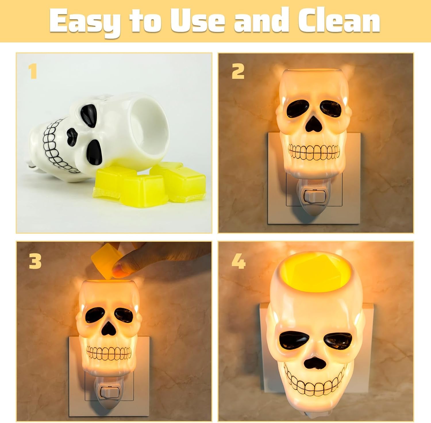 Halloween Pluggable Fragrance Warmer Wax Melter for Home/Dorm/Office Decorative Night Light Pleasant Gifts Safe to Use Packaged Together with Two Bulbs-Wicked Witch - Joker Skull