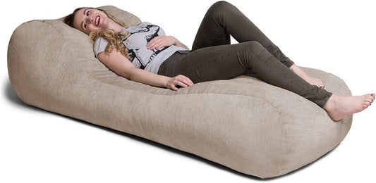 Arlo Chaise Lounger Foam Bean Bag Chair - Premium Chenille, Beige