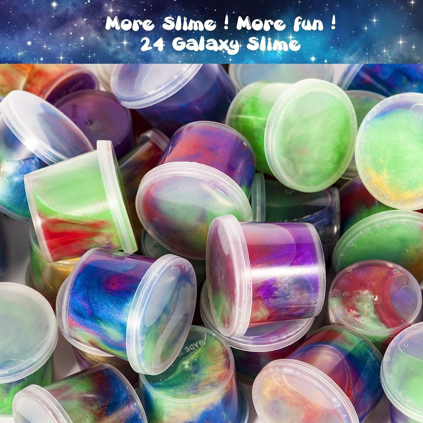 24 Pieces Galaxy Slime, Party Favor for Kids Girls & Boys, Adults, Ages 6+ Non Sticky, Stress & Anxiety Relief, Wet, Super Soft Sludge Toy