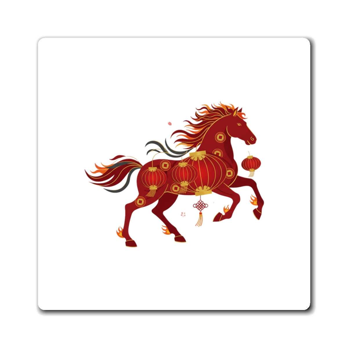Red Lantern Cluster Horse | Fire Horse 2026 Sublimation Magnet Set | Lunar New Year Family Gift | Paper Cut Cherry Blossom