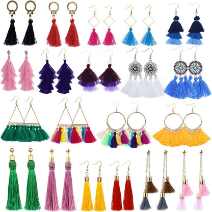 18-32 Pairs Tassel Earrings Set with Colorful Tassel Long Layered Dangle Hoop Tiered Thread Earrings Set for Women Girls Jewelry Fashion and Valentine Birthday Party Gift…