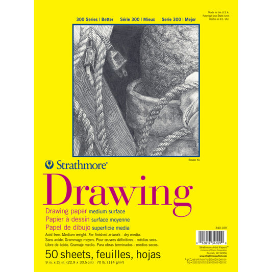 300 Series Drawing Pad, Glue Binding, 50 Sheet, 9x12 inch, 1 Count
