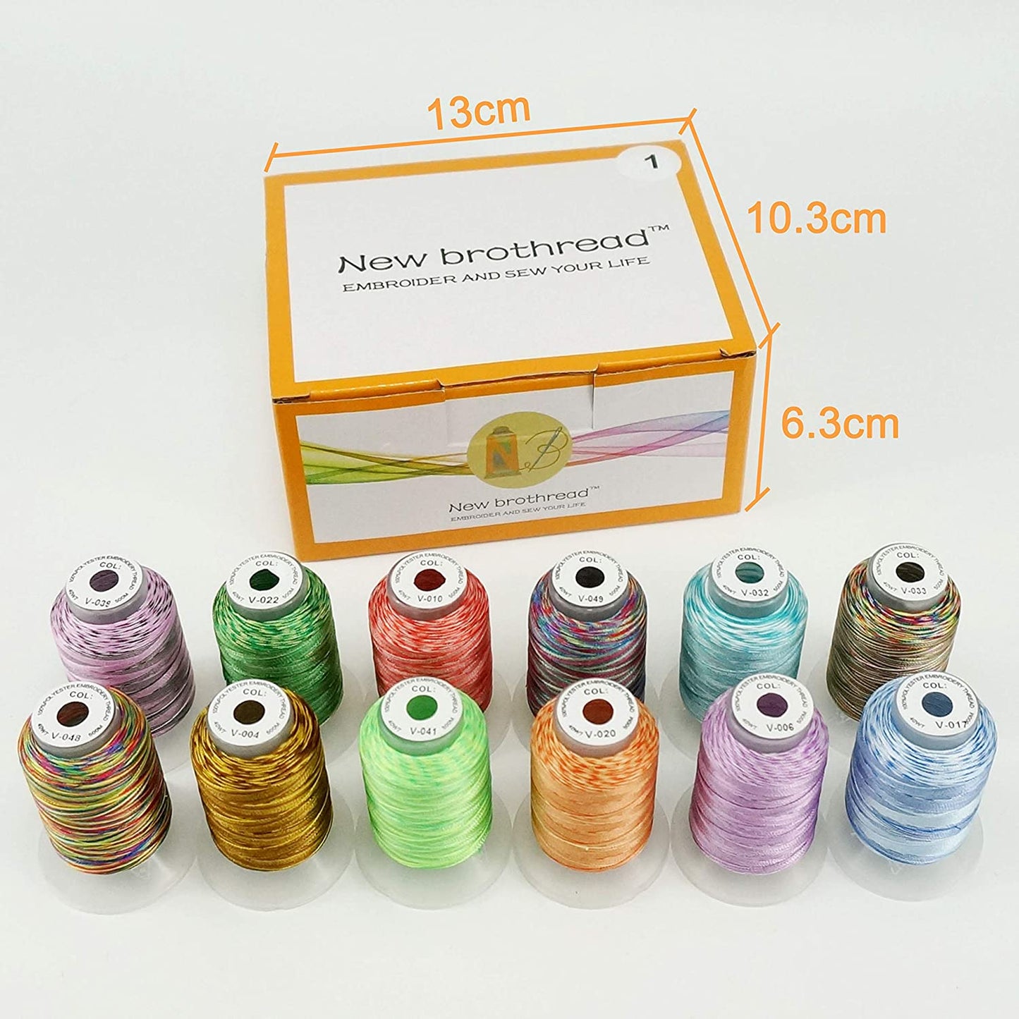 12 Colors Variegated Polyester Embroidery Machine Thread Kit 500M (550Y) Each Spool for Brother Janome Babylock Singer Pfaff Bernina Husqvaran Embroidery and Sewing Machines-Assortment1