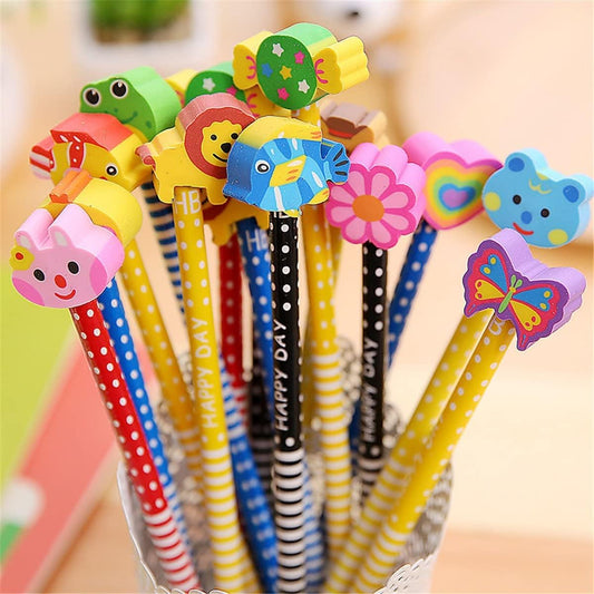 Pack of 120 Colorful 7.28 Inch Length Random Cartoon Eraser Pencils, Cute Pencils for Office, School Supplies Students Children Gift (120)