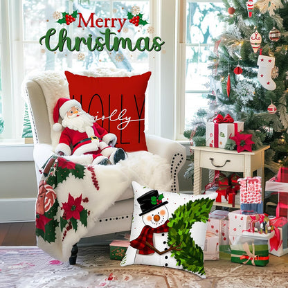 Christmas Pillow Covers 20X20 Set of 4 Christmas Decorations Snowman Wreath Santa Tree Winter Holiday Decor Throw Cushion Case for Home Couch