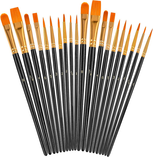 Acrylic Paint Brushes Set, 20Pcs round Pointed Tip Artist Paintbrushes for Acrylic Painting Oil Watercolor Canvas Boards Rock Body Face Nail Art, Halloween Pumpkin Ceramic Crafts Supplies