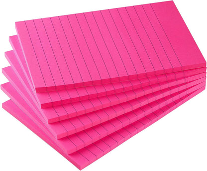 6 Pads Lined Sticky Notes with Lines 4X6 Self-Stick Notes Bright Color Sticky Notes, 45 Sheets/Pad (Yellow)