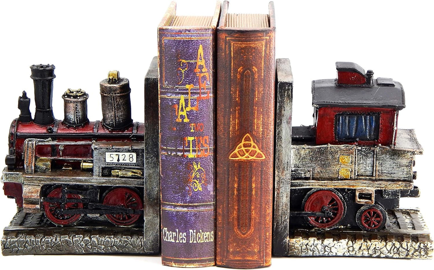 20928 Decorative Bookends Train Steam Locomotive Engine Industrial Car Salon Gear Book Ends Shelves Support Heavy Duty Rustic Vintage Style Noble Express