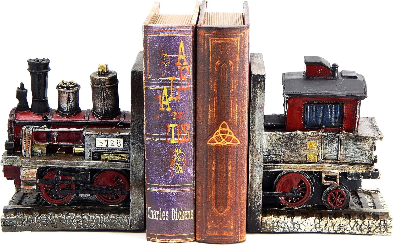 20928 Decorative Bookends Train Steam Locomotive Engine Industrial Car Salon Gear Book Ends Shelves Support Heavy Duty Rustic Vintage Style Noble Express