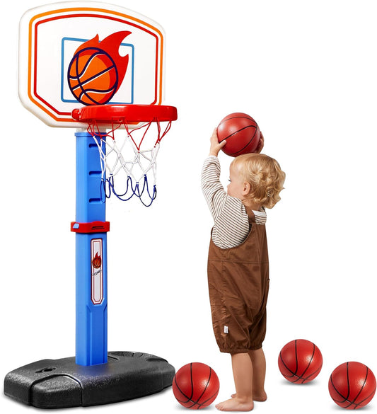Toddler Basketball Arcade Game Set, Adjustable Basketball Goal with 4 Balls for Kids Indoor Outdoor Play, Carnival Games, Christmas Birthday Gift for Boys Girls Age 1 and up - Air Pump Included