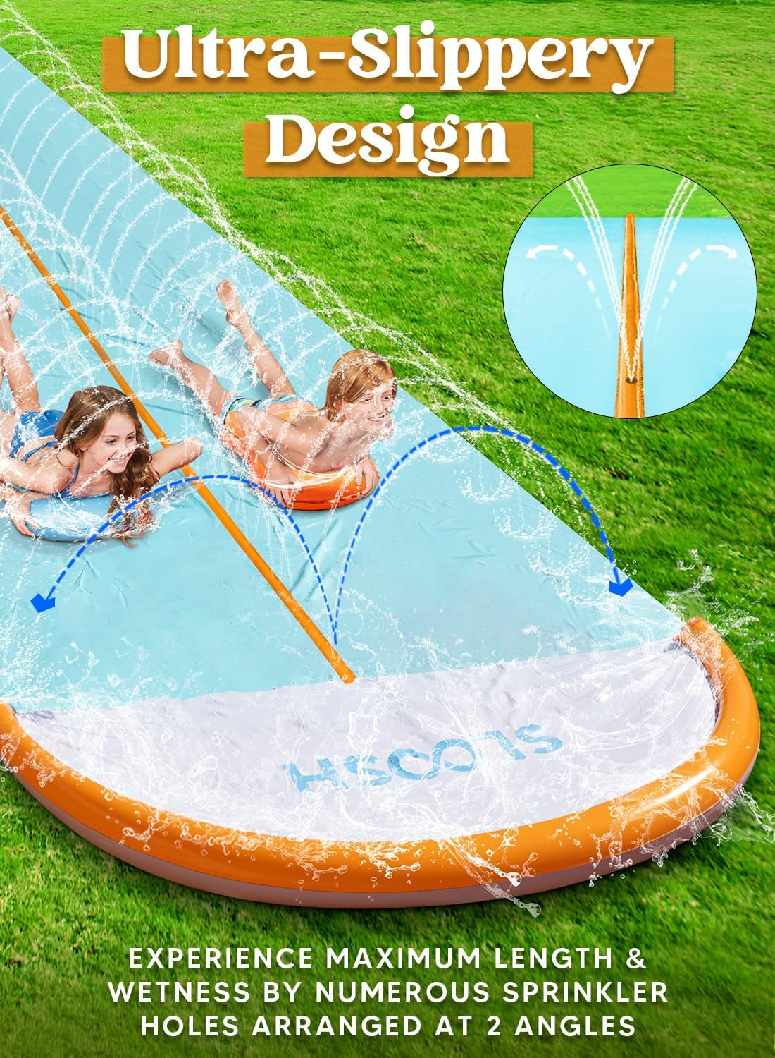 32.5Ft Extra Long Water Slide with 2 Inflatable Boards, Lawn Water Slides for Kids Adults, Double Lane Waterslide Slip Sprinkler, Backyard Summer Outdoor Water Toy