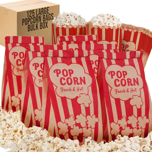 Popcorn Bags 2oz   Bulk Pack of 125   Large Brown & Red Individual Pop Corn