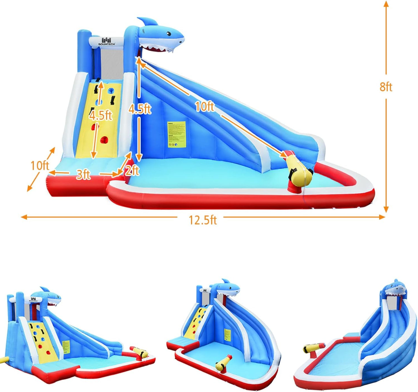 Inflatable Water Slide, Shark Themed Waterslide Park for Kids Backyard Outdoor Fun W/Long Slide, Splashing Pool, 750W Blower, Blow up Water Slides Inflatables for Kids and Adults Party Gifts