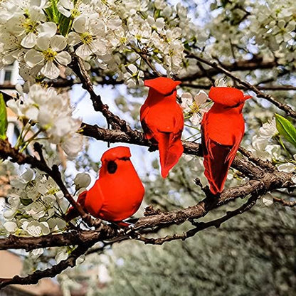 -Cardinal Clip on Christmas Tree Ornament Decorations - Red Feathers Set of 12 Pieces Each Is 2.8" Lon(A)