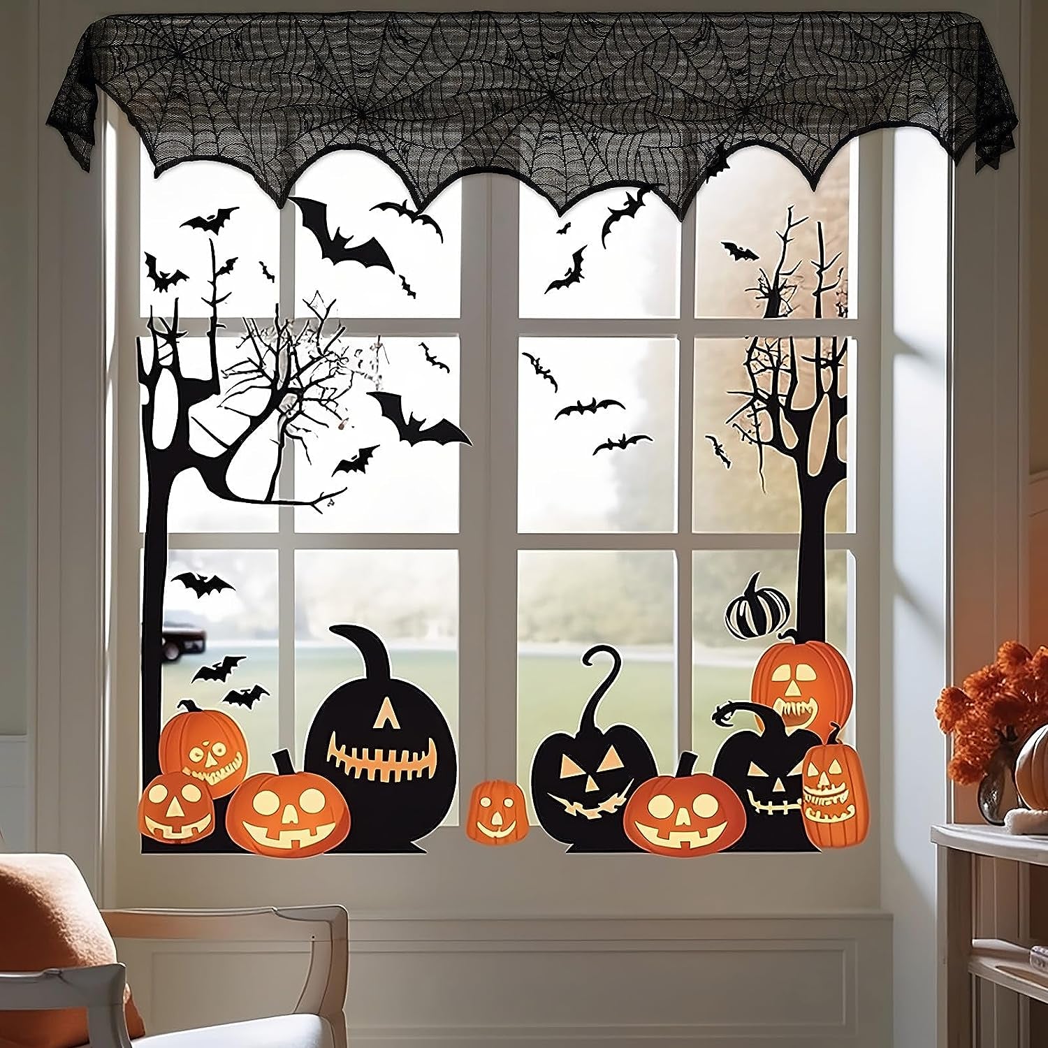 Halloween Decoration Black Lace Spiderweb Fireplace Mantle Scarf Cover Festive Party Supplies 45 X 243Cm 18 X 96 Inch