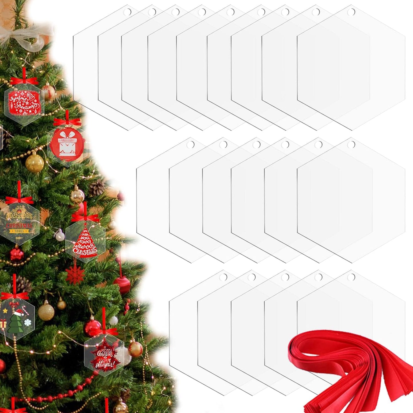 Acrylic Blanks Ornaments 20Pcs 3 Inch Clear Hexagon Acrylic Christmas Blank Ornament Bulk 2024 DIY Ornament Blanks Kit Acrylic Discs for Painting Vinyl DIY Christmas Ornament Family Kids Crafts