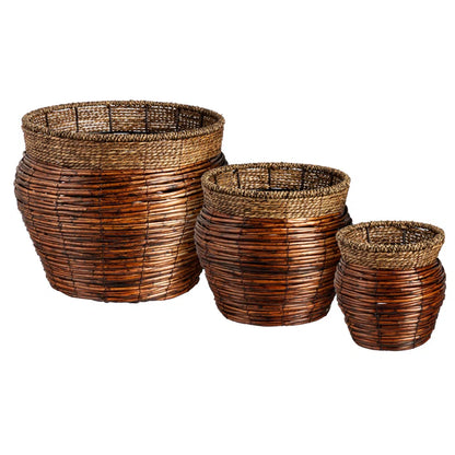 Aalam Reed Woven Nested round Planters, 3 Pieces
