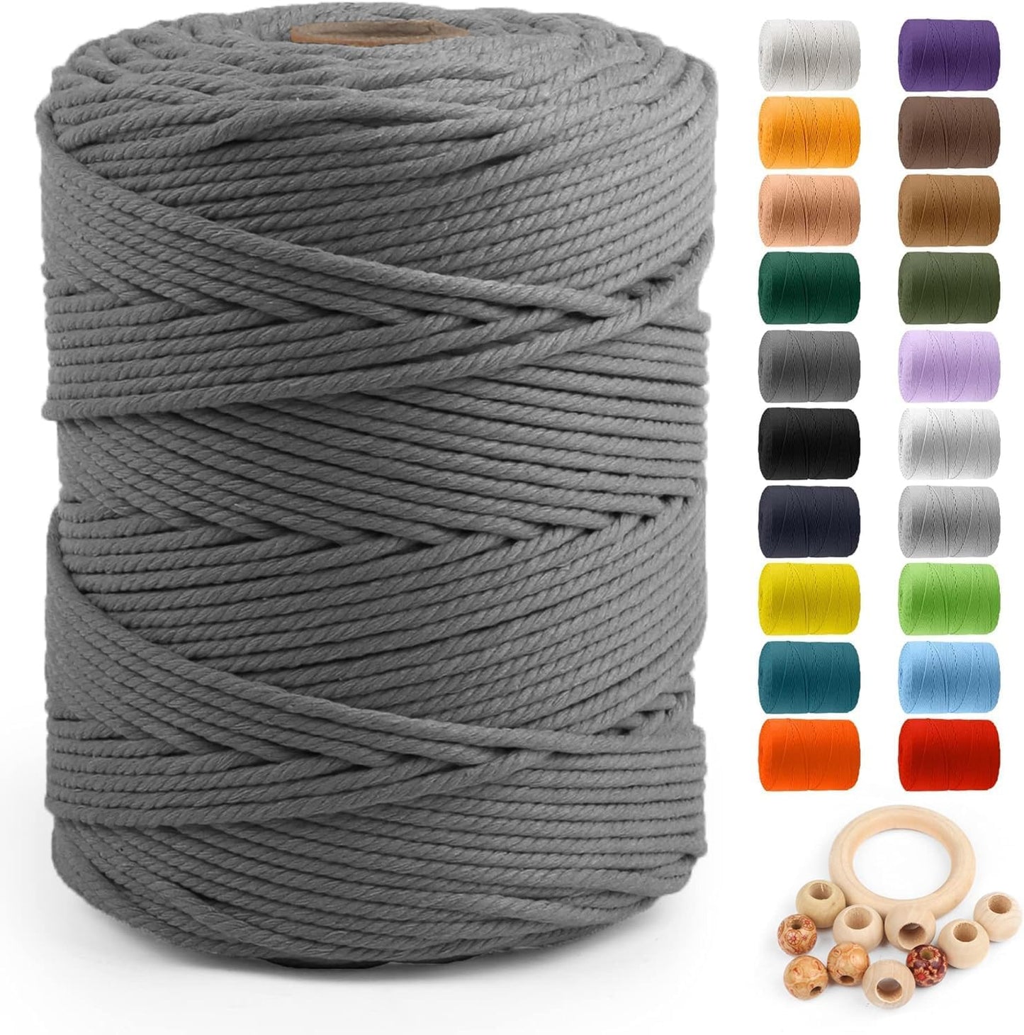 Macrame Cotton Cord 5Mm X 109 Yards,  100% Natural Handmade Colorful 4 Strands Twisted Braided Cotton Rope for Wall Hanging Plant Hangers Gift Wrapping Tapestry DIY Crafts(100M,White)