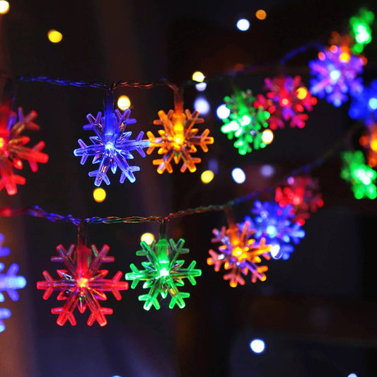 Christmas Lights Multicolor 20 FT 40 LED Multi Colored Snowflake String Lights Battery Operated Colorful Fairy Light for Bedroom Party Home Xmas Decor Christmas Tree Decorations