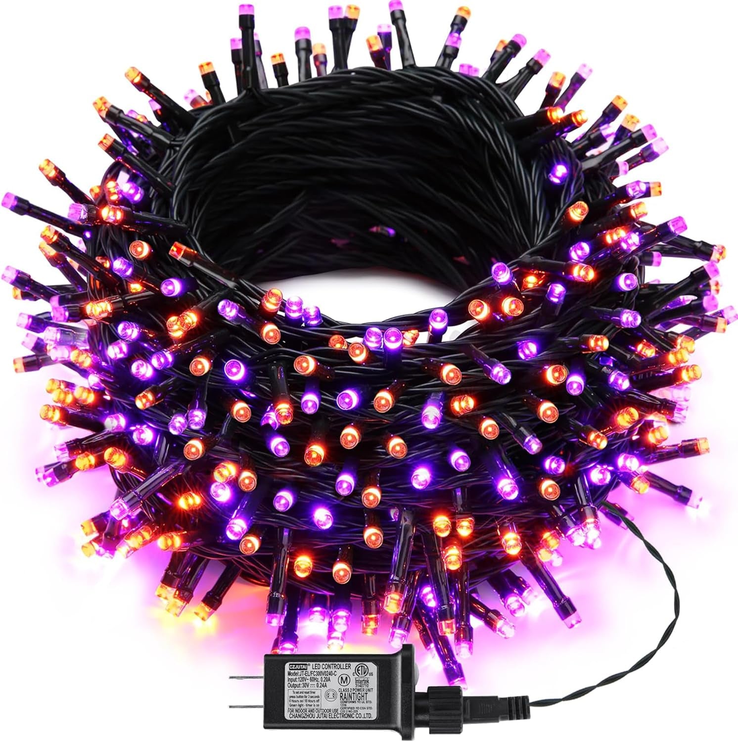 Orange Purple Halloween Lights 174FT 500 LED Halloween String Lights with 8 Modes Timer Waterproof Plug-In Orange Purple String Lights for Indoor Outdoor Halloween Decorations