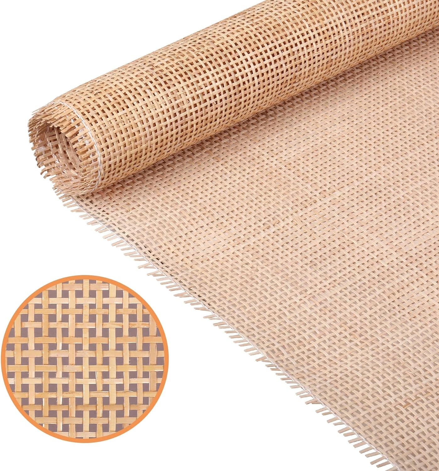 24" Width Natural Square Cane Webbing 5Feet, Rattan Webbing Roll for Caning Projects, Woven Open Mesh Cane for Furniture, Chair, Cabinet, Ceiling, Bed