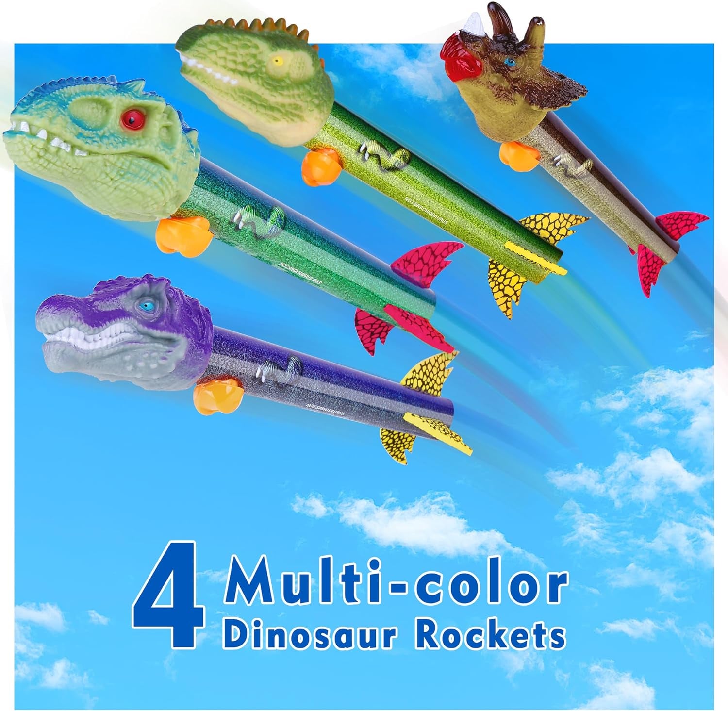 Dinosaur Rocket Launcher for Kids - Launch up to 100 Ft, 8 Rockets and 2 Pads for Multi-Player, Dinosaur Toys, Birthday Gift Ideas, Toys for 3 4 5 6 7 Year Old Boys, Outdoor outside Toys