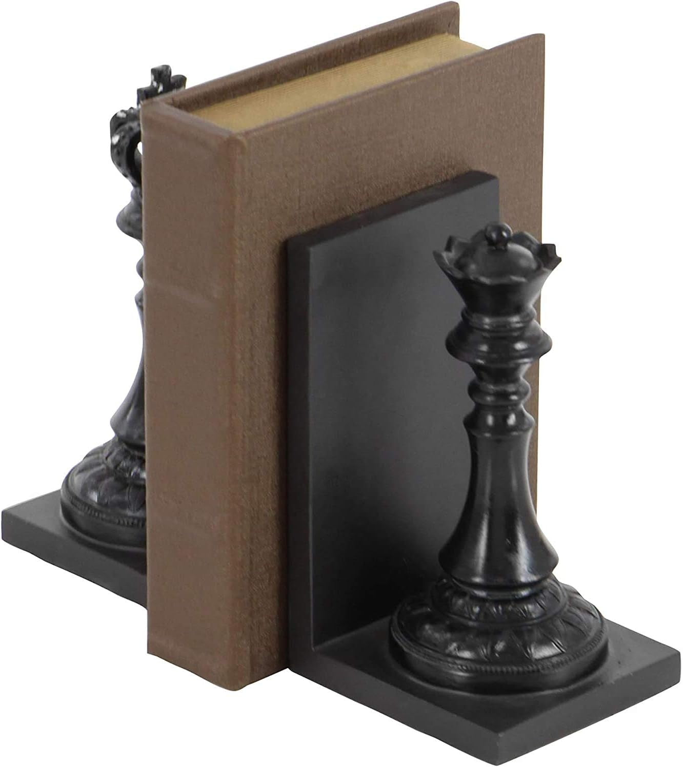 29745 Chess King and Queen Decorative Bookend Royal Exquisite Vintage Retro Book Ends Shelf Organizers Books Stopper Black Statues Sculpture 7 Inch