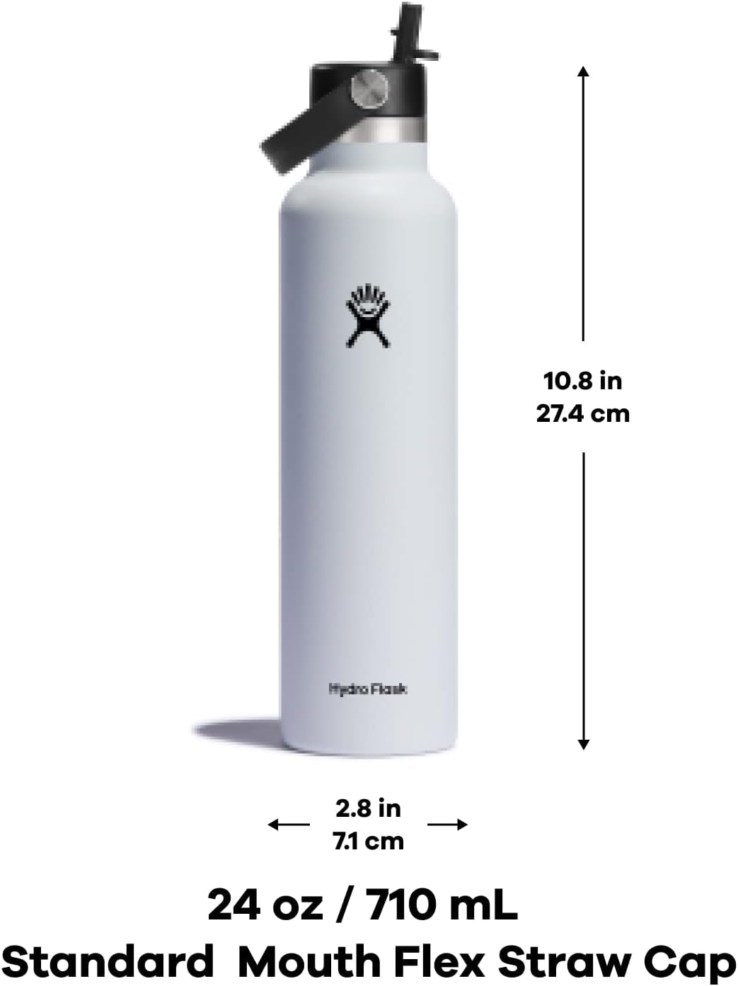 24 Oz Stainless Steel Standard Water Mouth Bottle with Flex Straw Cap and Double-Wall Vacuum Insulation